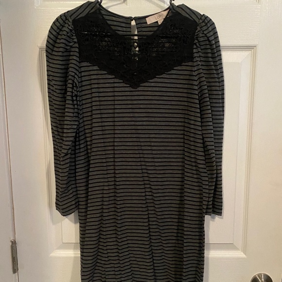 LOFT black and grey striped dress - Picture 1 of 3